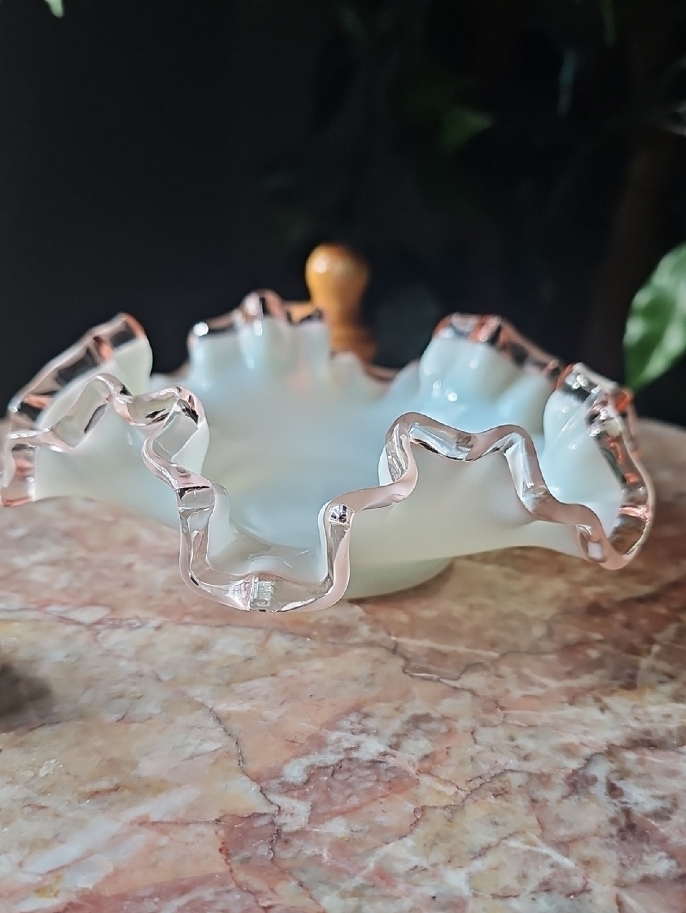Vintage Fenton White and Pink Ruffled Glass Bowl - Home Art - Picture 2 of 3